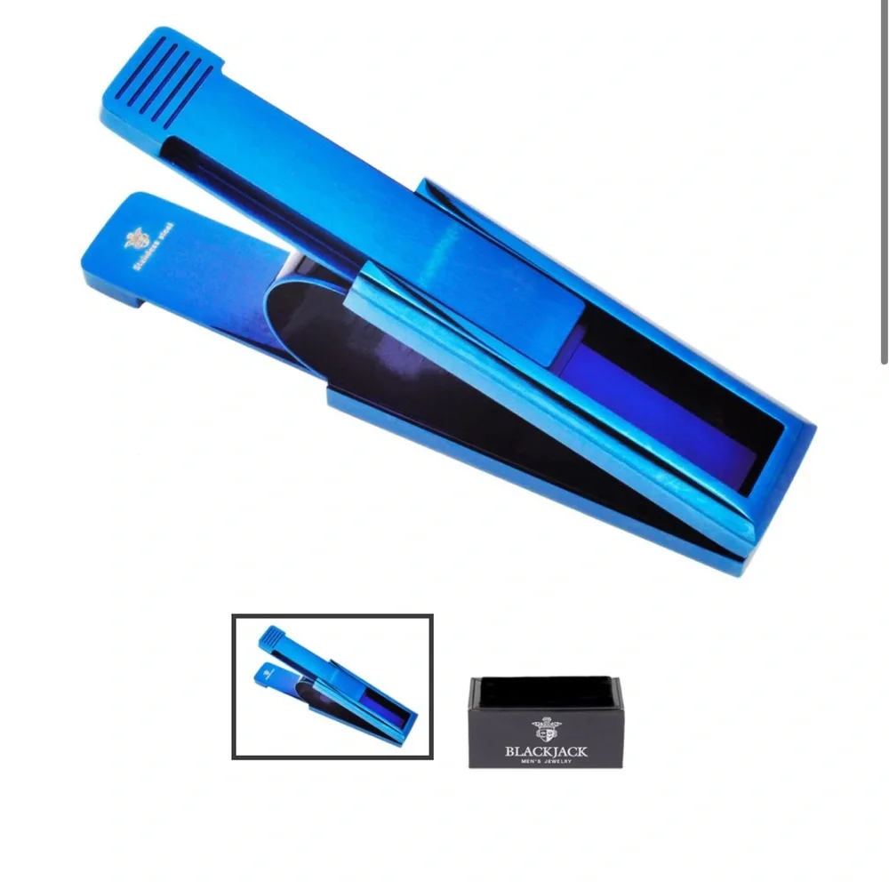 Mens Blue Stainless Steel Pull Out Clamp Money Clip